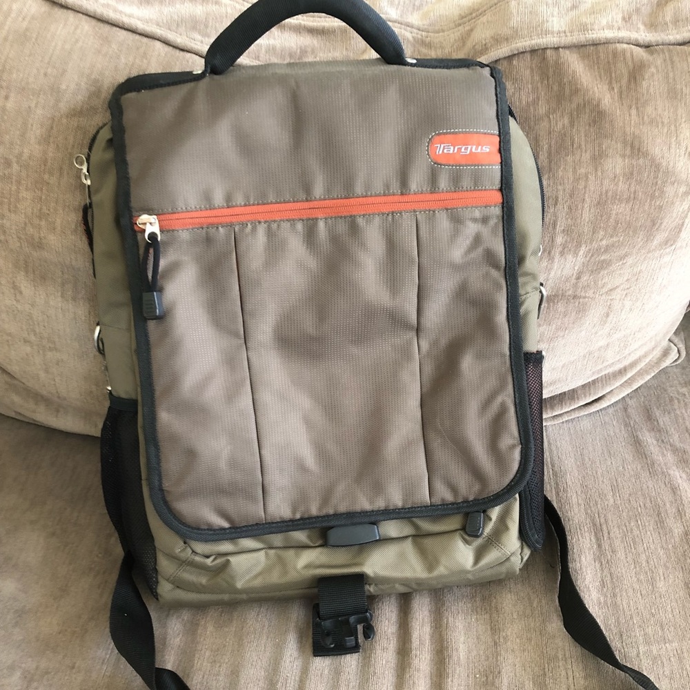 Army green and orange laptop bag